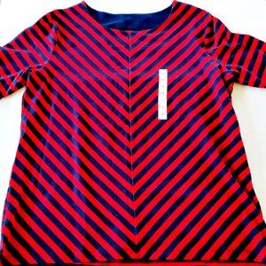 Croft & Barrow Shirt Knit Red Navy Stripe Short Sleeve XL New